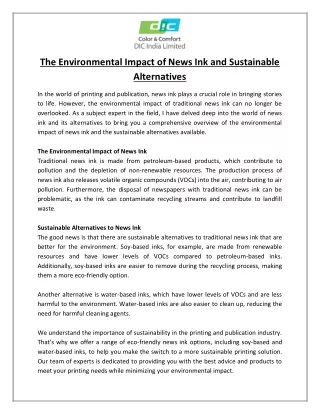 The Environmental Impact of News Ink and Sustainable Alternatives