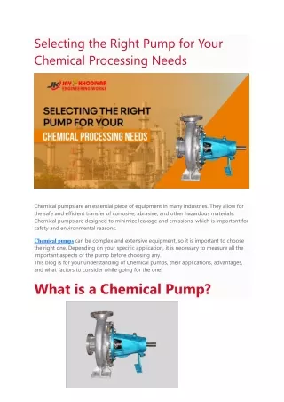 Selecting the Right Pump for Your Chemical Processing Needs