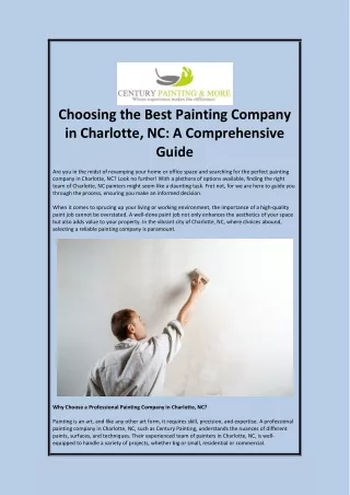 Choosing the Best Painting Company in Charlotte, NC A Comprehensive Guide