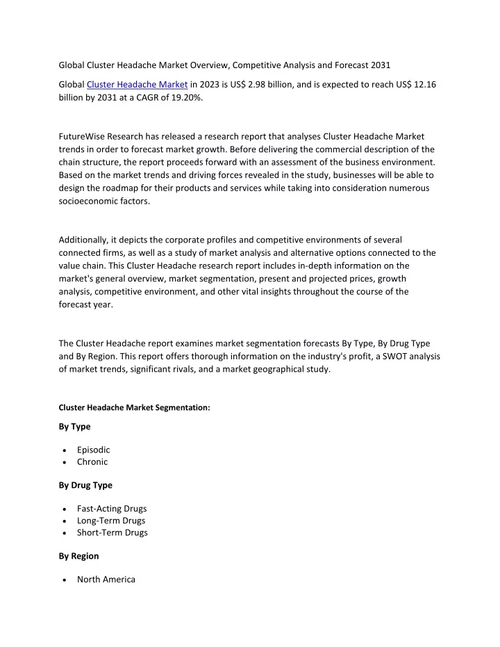 global cluster headache market overview