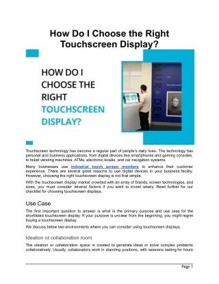 How Do I Choose the Right Touchscreen Display?