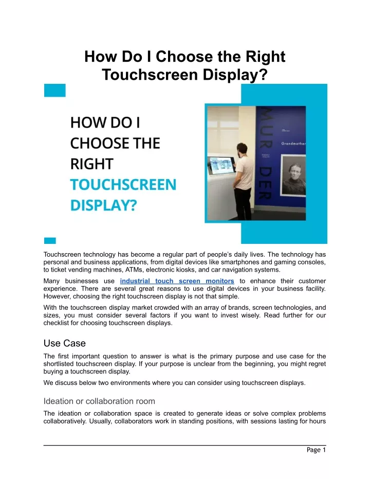 how do i choose the right touchscreen display