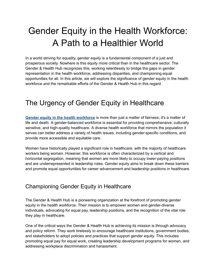 gender equity in the health workforce a path