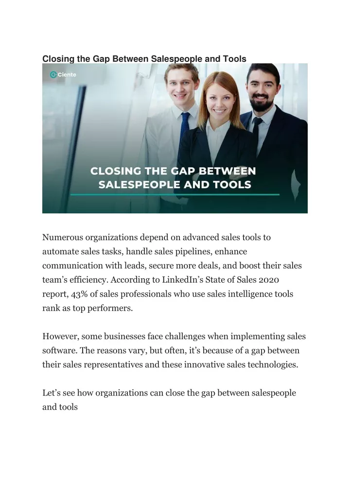 closing the gap between salespeople and tools
