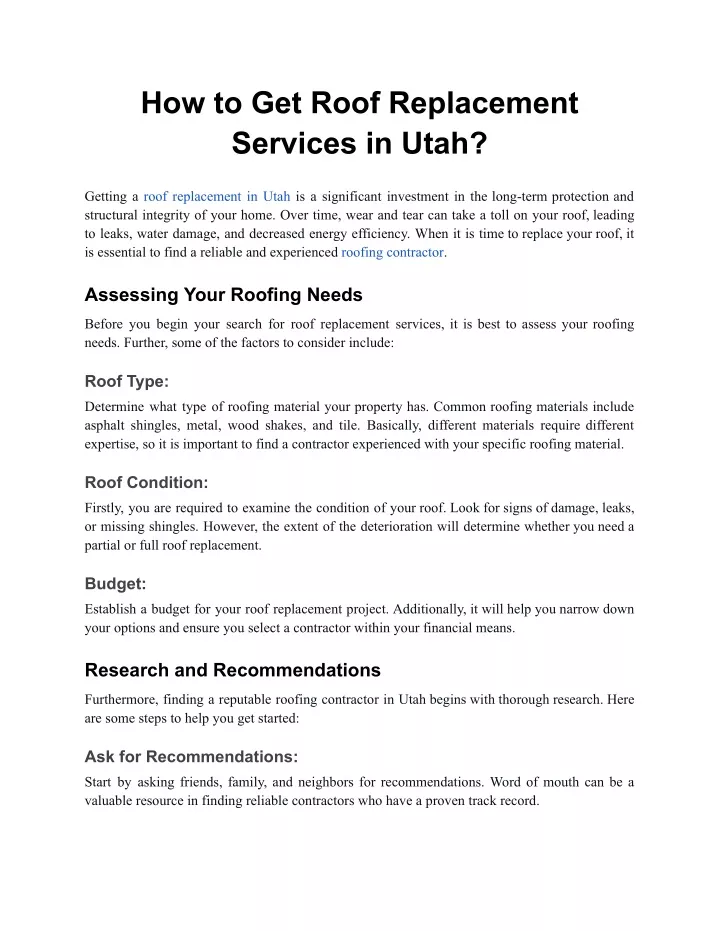 how to get roof replacement services in utah