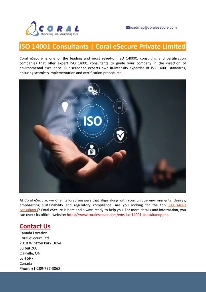 iso 14001 consultants coral esecure private