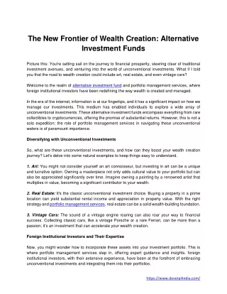 The New Frontier of Wealth Creation Alternative Investment Funds