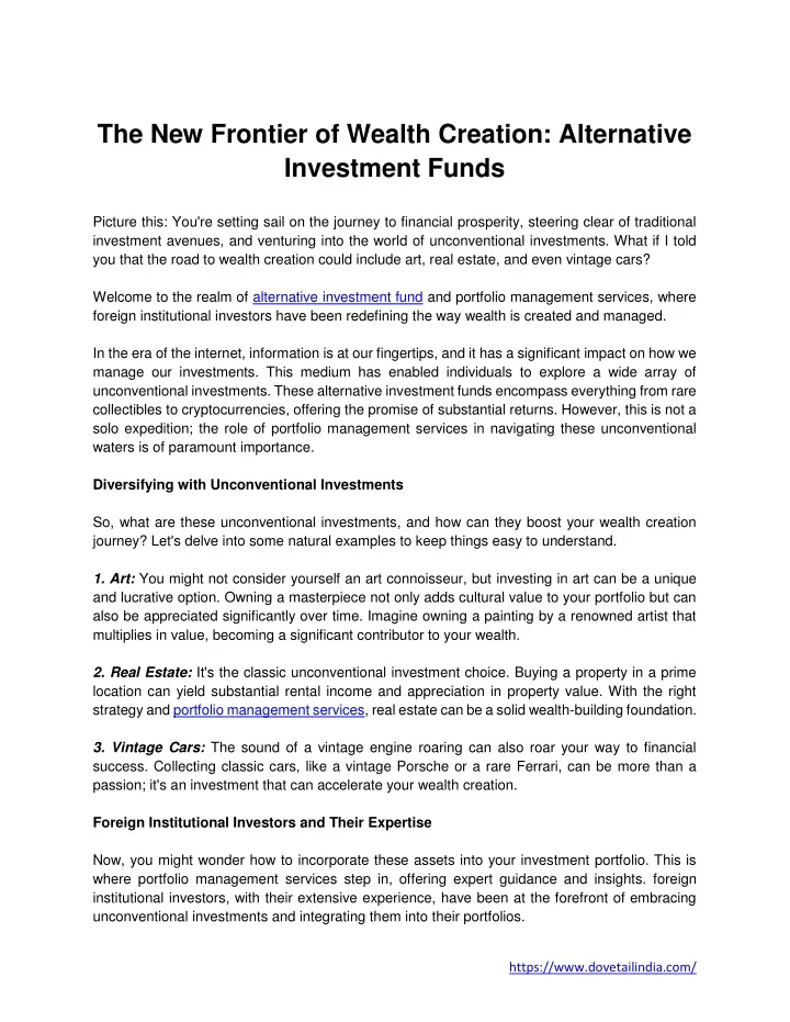 the new frontier of wealth creation alternative