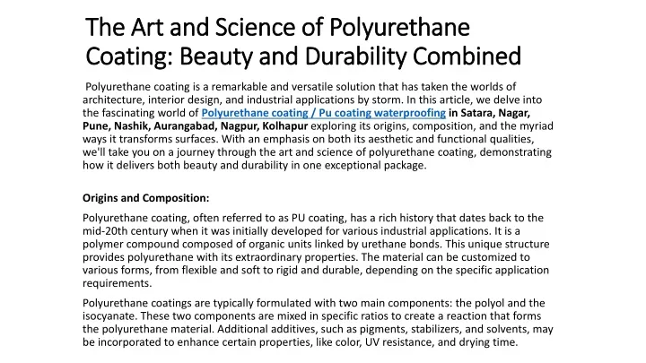 the art and science of polyurethane coating beauty and durability combined