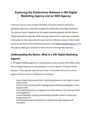 Exploring the Distinctions Between a 360 Digital Marketing Agency and an SEO Agency