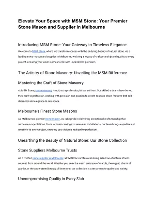MSM Stone: Your Premier Choice for Stone Suppliers & Stone Masonry in Melbourne