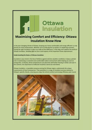 Maximizing Comfort and Efficiency Ottawa Insulation Know-How