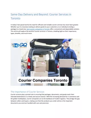 Courier Companies Toronto