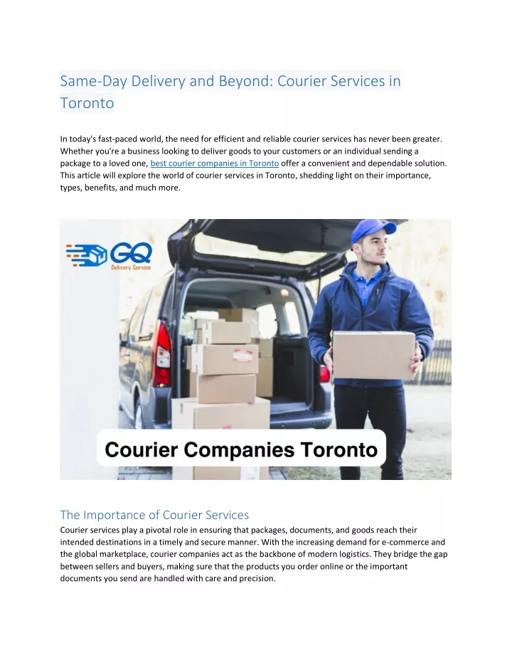 same day delivery and beyond courier services
