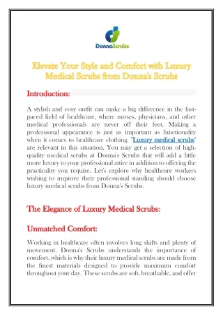 Elevate Your Style and Comfort with Luxury Medical Scrubs from Donna's Scrubs