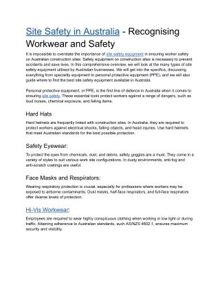 Site Safety in Australia - Recognising Workwear and Safety