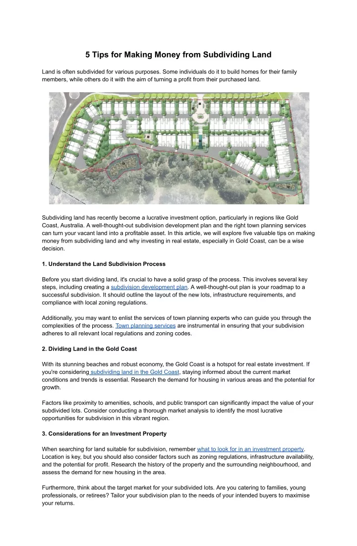 5 tips for making money from subdividing land