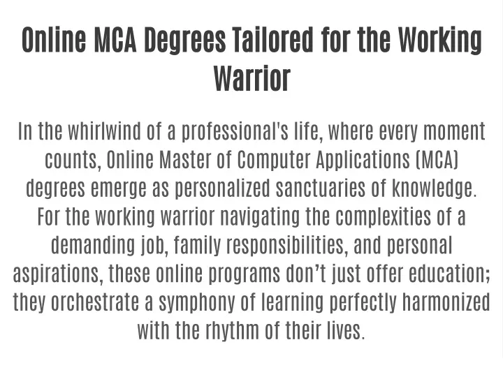 online mca degrees tailored for the working