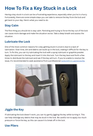How To Fix a Key Stuck in a Lock