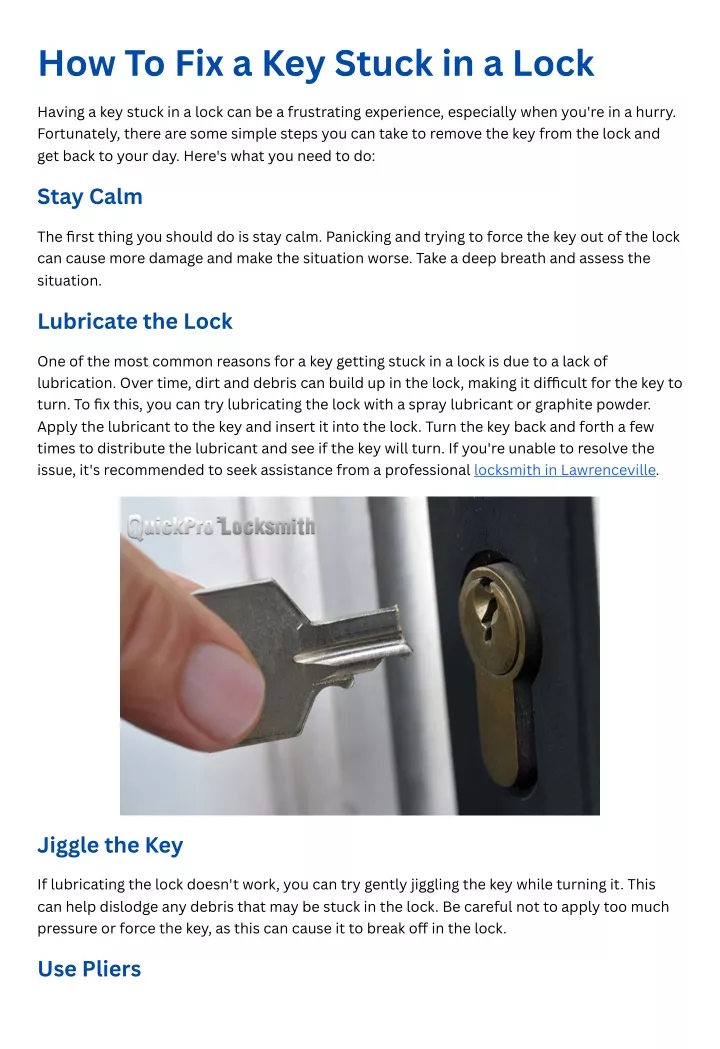 how to fix a key stuck in a lock