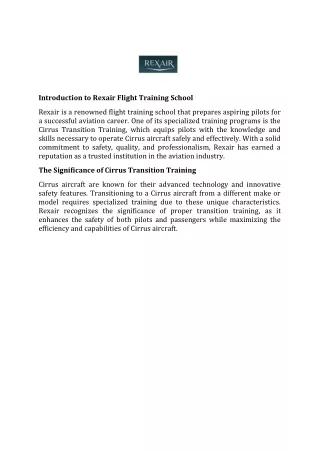 introduction to rexair flight training school