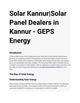 Solar Kannur_Solar Panel Dealers in Kannur - GEPS Energy