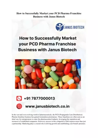 How to Successfully Market your PCD Pharma Franchise Business with Janus Biotech