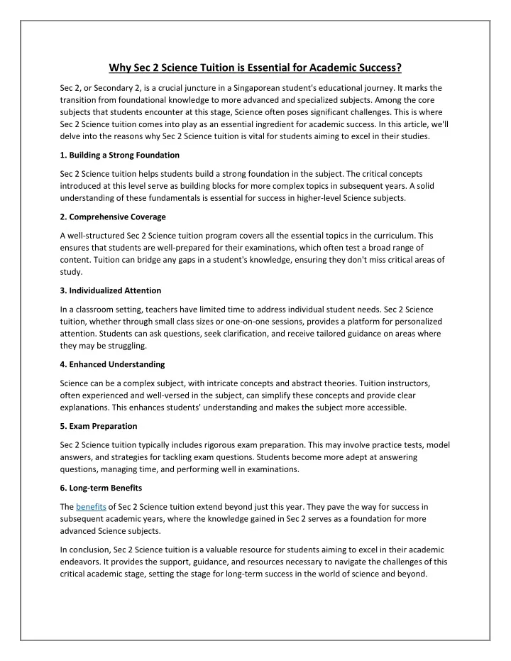 why sec 2 science tuition is essential