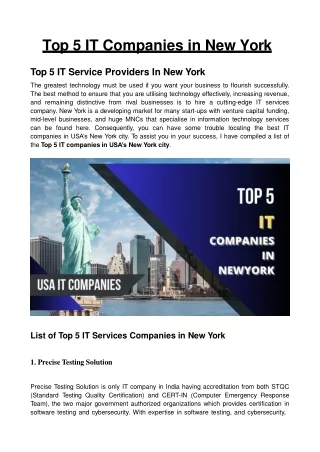 Top 5 IT Companies in New York - Precise Testing Solution