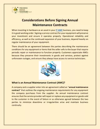 Considerations Before Signing Annual Maintenance Contracts