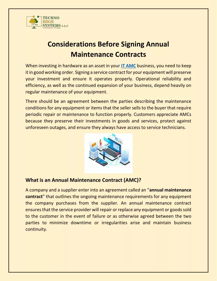 considerations before signing annual maintenance