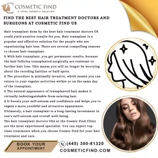 Find the Best Hair Treatment Doctors and Surgeons at Cosmetic Find US