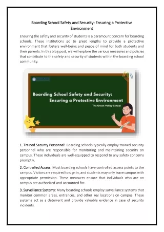 Boarding School Safety and Security Ensuring a Protective Environment