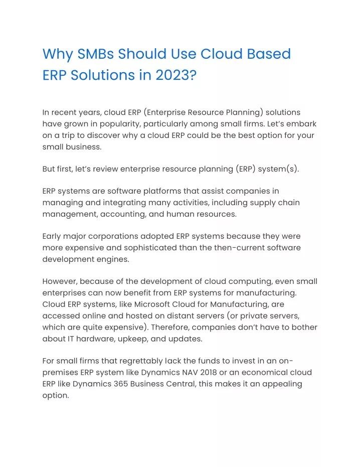 why smbs should use cloud based erp solutions