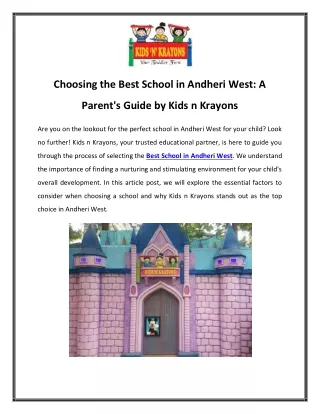 Choosing the Best School in Andheri West A Parent's Guide by Kids n Krayons