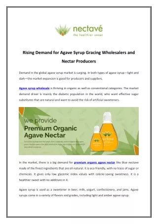 Rising Demand for Agave Syrup Gracing Wholesalers and Nectar Producers