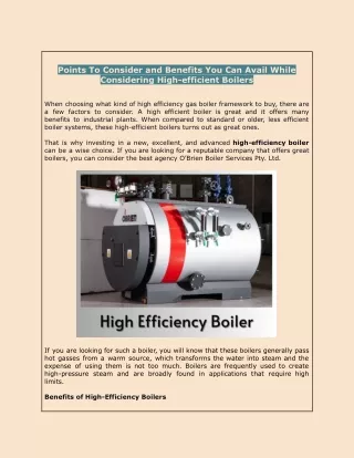 Points To Consider and Benefits You Can Avail While Considering High-efficient Boilers