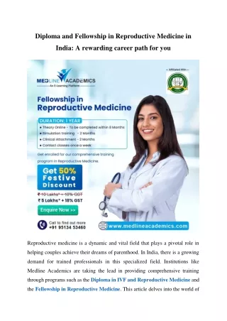Diploma and Fellowship in Reproductive Medicine in India - A rewarding career path for you