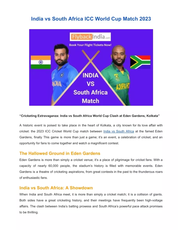 india vs south africa icc world cup match 2023