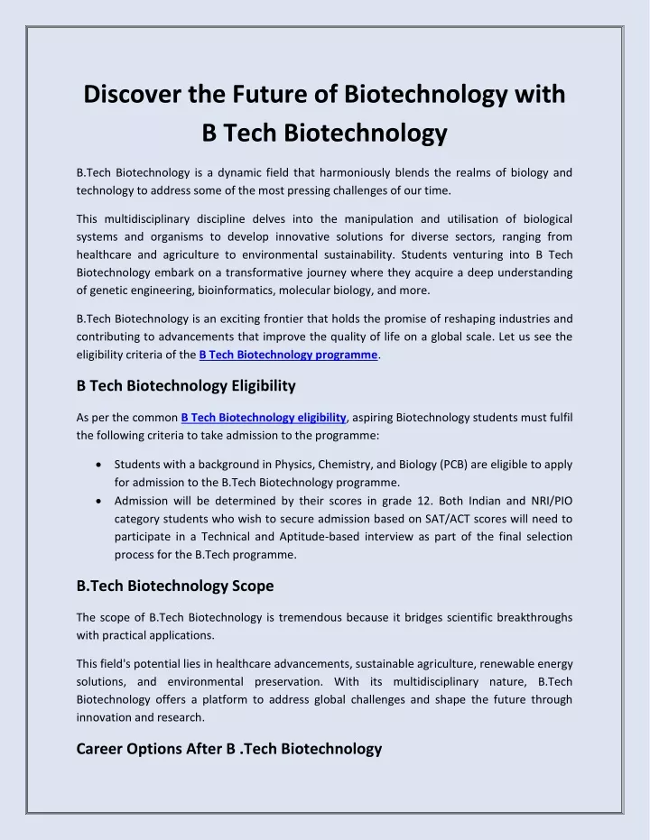 discover the future of biotechnology with b tech
