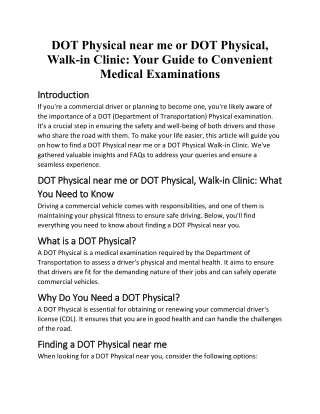 DOT Physical near me or DOT Physical_Comprehensive guide