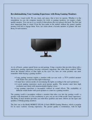 Revolutionalizing Your Gaming Experience with Benq Gaming Monitors