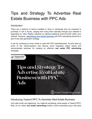 Tips and Strategy To Advertise Real Estate Business with PPC Ads