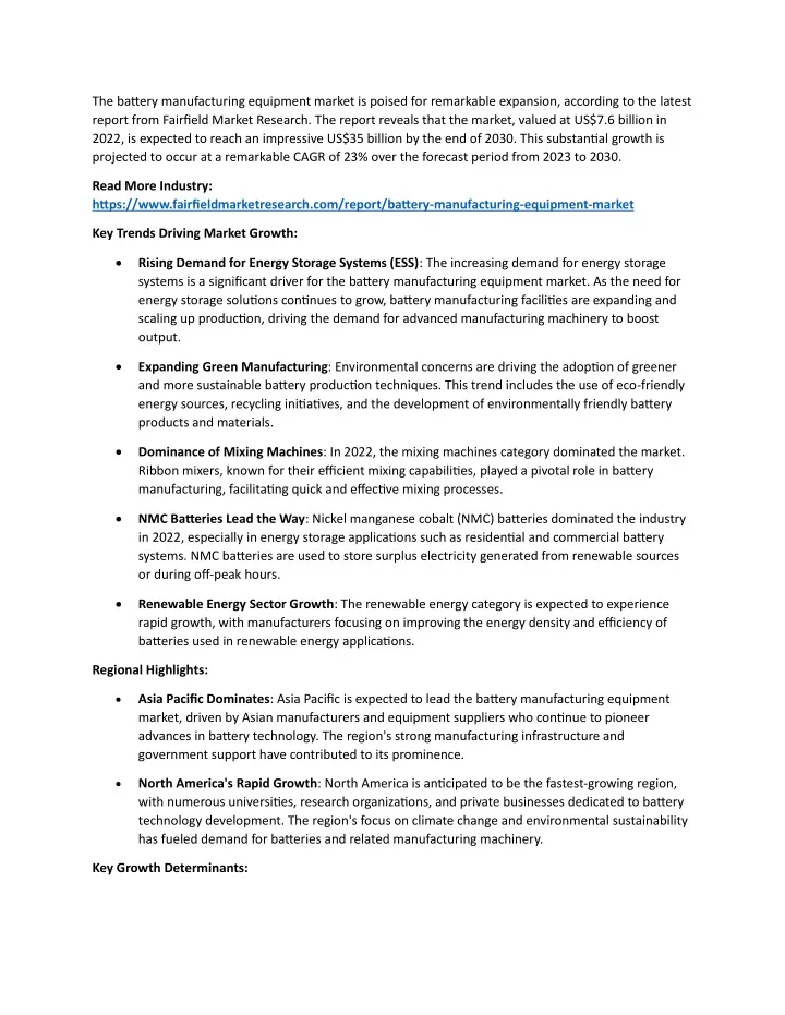 the battery manufacturing equipment market