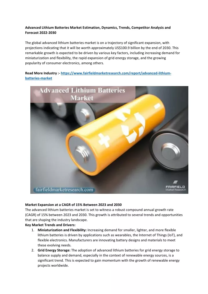 advanced lithium batteries market estimation
