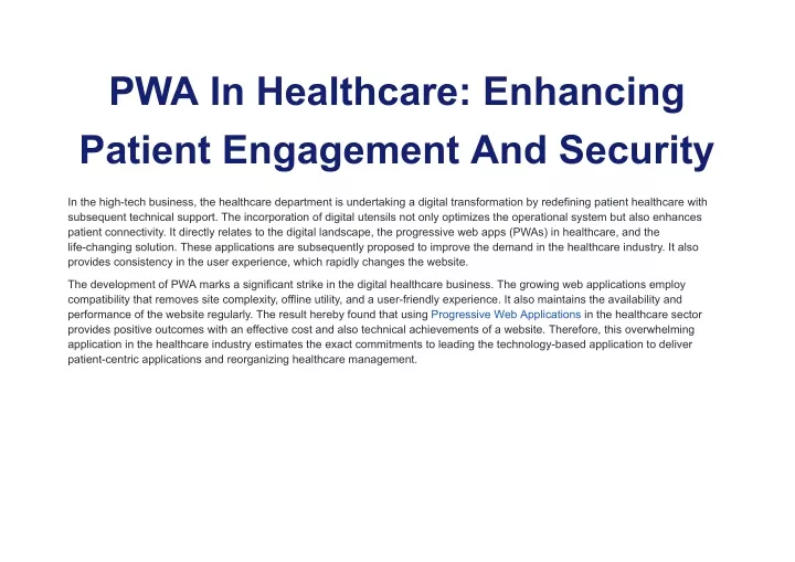 pwa in healthcare enhancing patient engagement