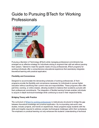 guide to pursuing btech for working professionals