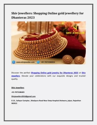 Shiv Jewellers: Shopping Online gold jewellery for Dhanteras 2023