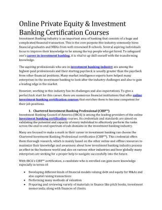 Online Private Equity & Investment Banking Certification Courses