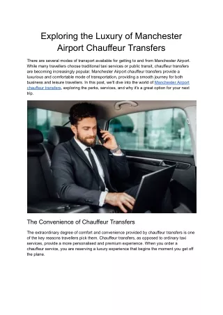 Exploring the Luxury of Manchester Airport Chauffeur Transfers